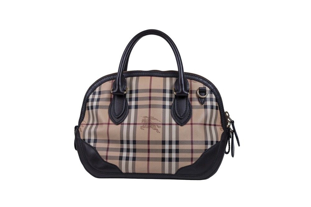 Burberry Beige Black Brown Orchard Satchel Haymarket Check Coated Canvas Gold Ha